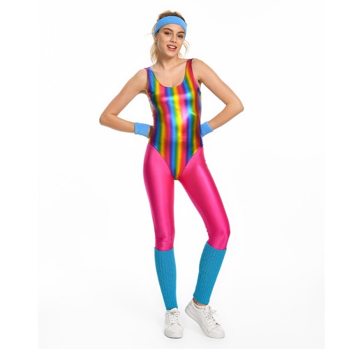 Women Sportwear 6Pcs/Set 80s 90s Legging Cosplay Costume Headband Suit DE - Bild 7 von 23