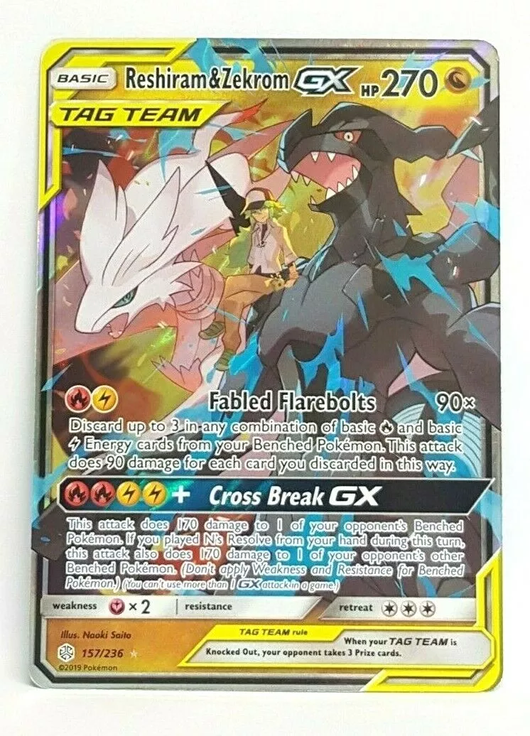 Card Reshiram & Zekrom-GX 157/236 da coleção Cosmic Eclipse