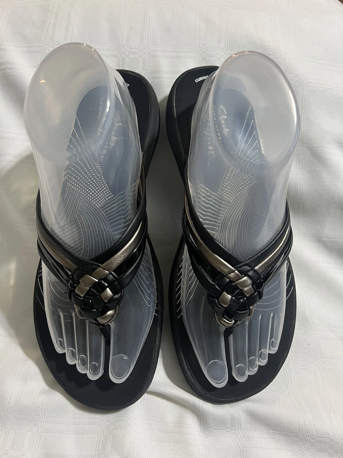 CLARKS Sandali donna Cloud Steppers corallo comodi infradito nero e oro ~ taglia 8M