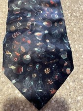Men's Necktie Black With Colorful Print 100% Polyester Neck Tie Made In USA