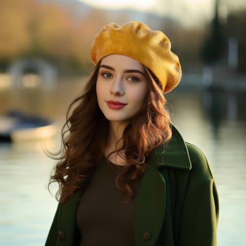 Rhinestone Beret Hats for Women 2 Layers Wool French Hat One Size Ginger-44011 - Picture 2 of 7