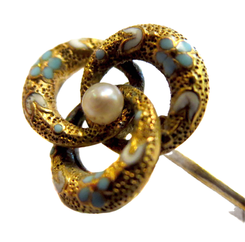 ART NOUVEAU - Antique 14K YG & ENAMEL Swirl - ETERNAL Knot STICKPIN Fine