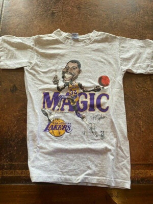 Vintage 80's Salem Magic Johnson CARICATURE shirt Los Angeles Lakers NBA  SMALL