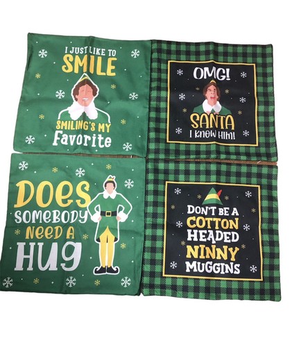 Paquete de 4 fundas de almohada Holiday Elf de doble cara Buddy 18x18 - Imagen 2 de 6
