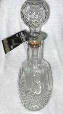 Clear Glass Cross Hatch Decanter Bottle Mogen David Wine 1982 With Stopper VTG