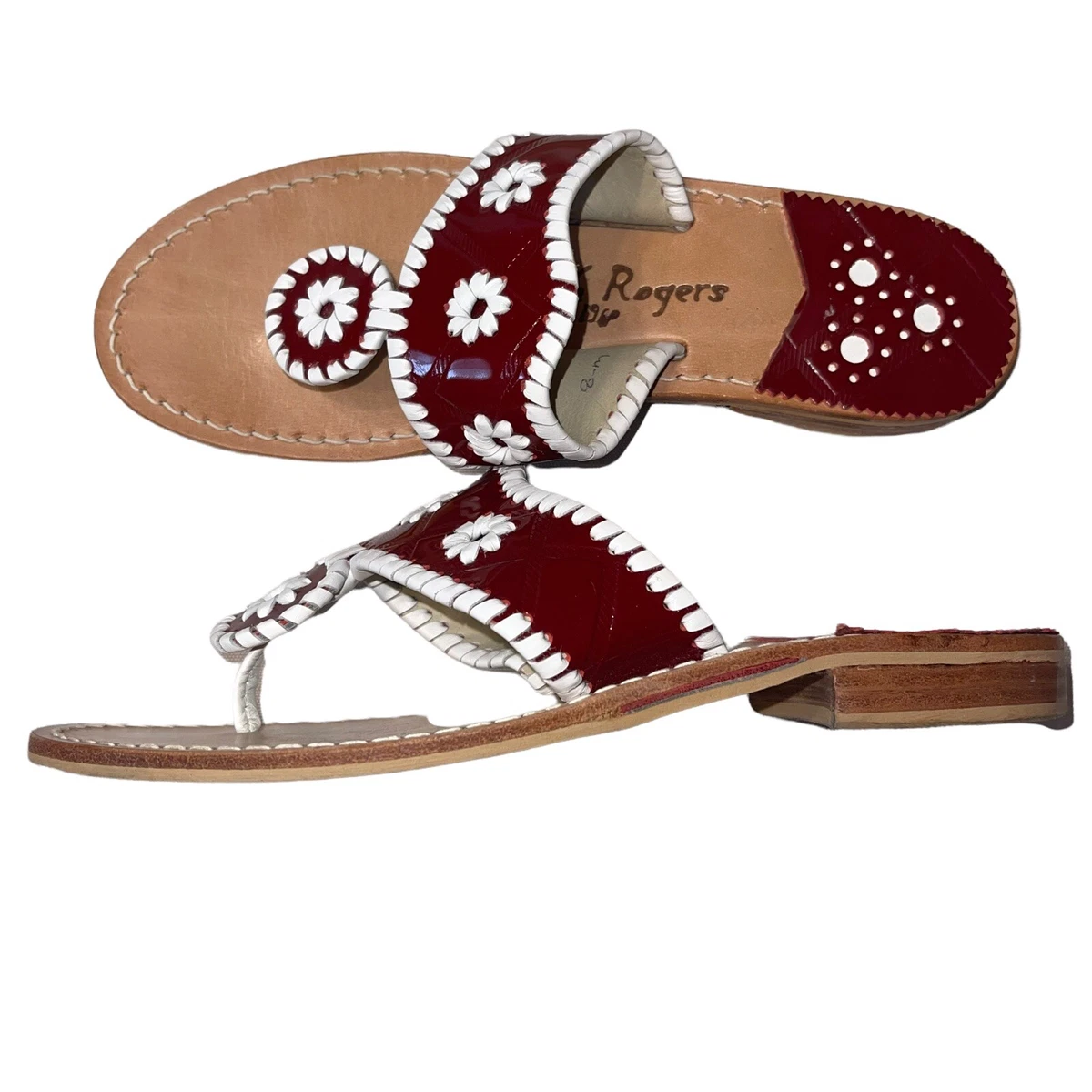 Jack Rogers Palm Beach Navajo Flat Sandals Dark Red White Women s