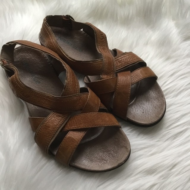 Womens MERRELL Bassoon Tan-Brown Criss-Cross Leather Ankle Strap Sandals SIZE 9 | eBay