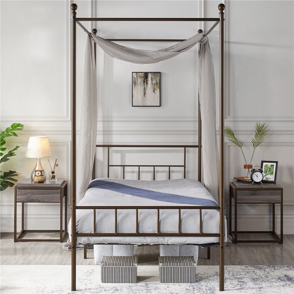 Metal Canopy Bed Frame With Headboard/Footboard Four-poster Metal Canopy Bed Frame With Headboard/Footboard Four-poster