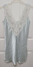 Vtg California Dynasty Women's Sleeveless Lace V Neck Satin Nightgown Blue Sz S