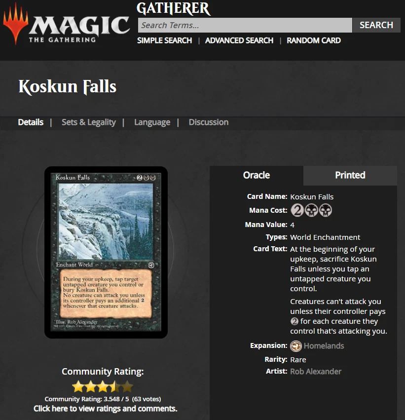 1995 Magic The Gathering Homelands Koskun Falls Rare PSA 8 Only 5 Graded Higher - Image 4 of 4