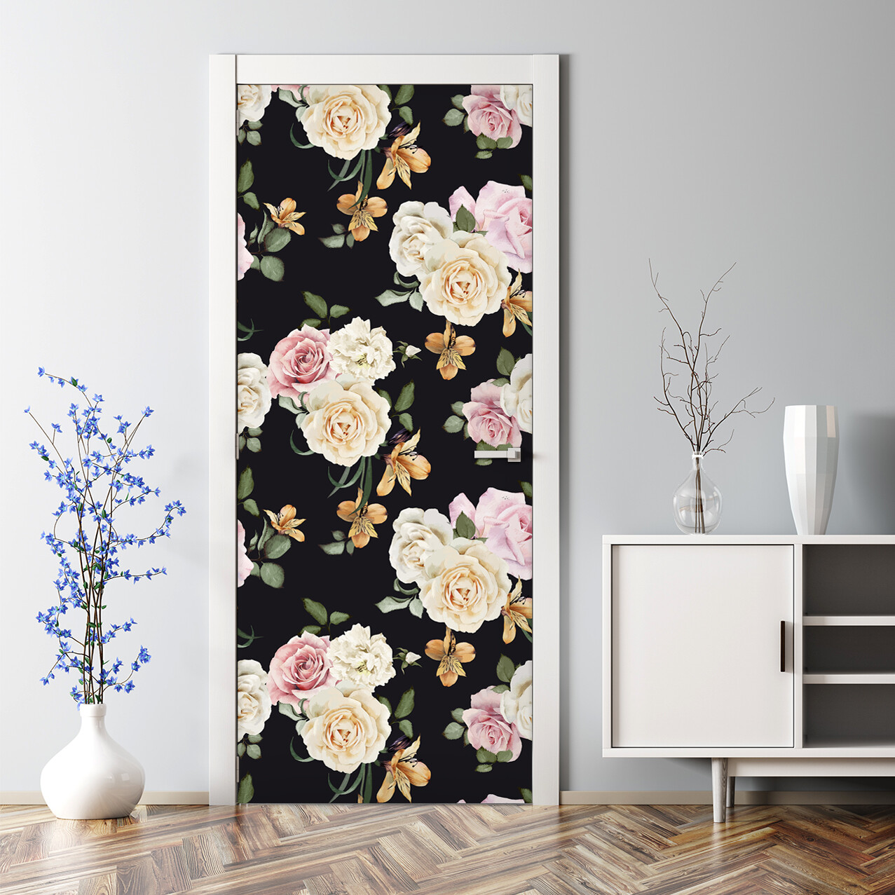 Vintage Roses Decal Flowers decor Floral Bubble Free Door sticker self-adhesive