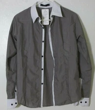 VSKA Casual Slim Fit Button Down Shirt Grey/White Contrast  See Measurements