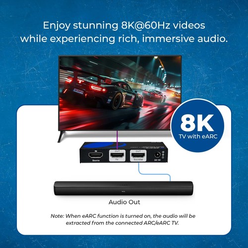 Orei 8K Audio Extractor eARC Output Dolby Atmos HDR10 Sonos Bose Soundbar Gaming - Picture 6 of 8