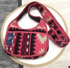Crossbody Bag/Purse Geometric Design Cotton Small with Zipper Pink NEW E3