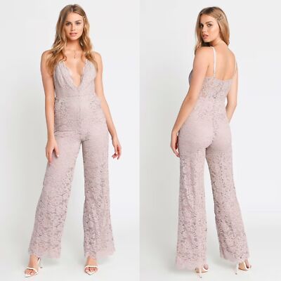 NWT TOBI Odette Champagne Wide Leg Lace Cami Jumpsuit Small