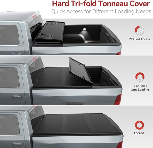 4.5/4.6FT Hard Solid 3-Fold Tonneau Cover For 2022-2025 Ford Maverick Truck Bed - Picture 5 of 9