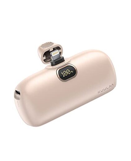 Small Portable Charger iPhone with Built-in Lightning Cable 5000mAh Power Pink-image