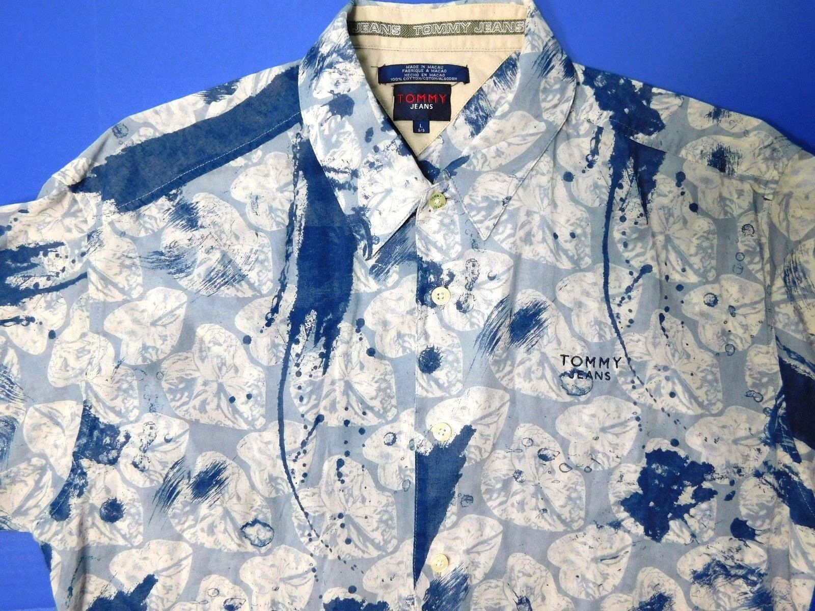 Vtg Tommy Hilfiger Camp Shirt Men's Large Blue Rare Abstract Floral Aloha Cotton image 2