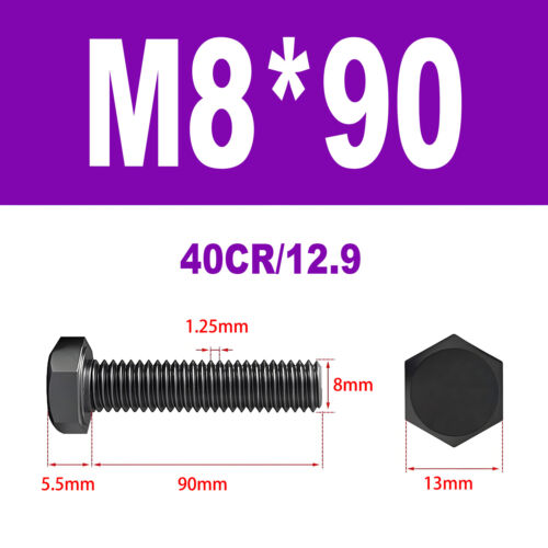 Schwarze Sechskantschraube 12.9 Stahl Voll Maschinen Schrauben M4-M16 DIN 933 - Bild 64 von 126