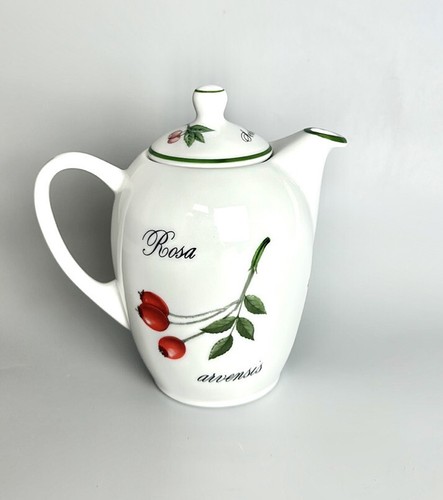 YVES DESHOULIERES For APILCO Tea Coffee Pot White with Wild Rose Glaze Porcelain - Picture 1 of 13