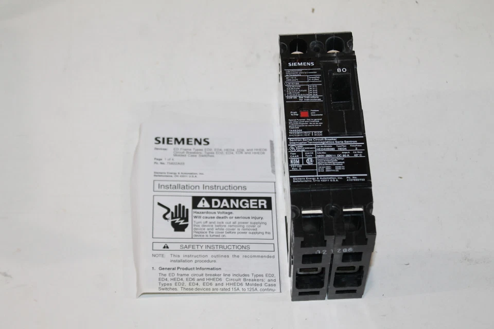 SIEMENS HED42B080L 80A 480V MOLDED CASE CB 42KA AT 480VAC, 2 POLE - Image 2 of 4