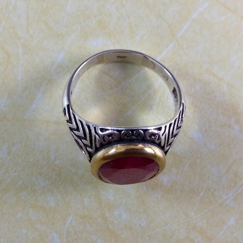 Solid 925 Sterling Silver Natural Pink Ruby Corundum Oval Gemstone Men's Ring - Picture 9 of 12