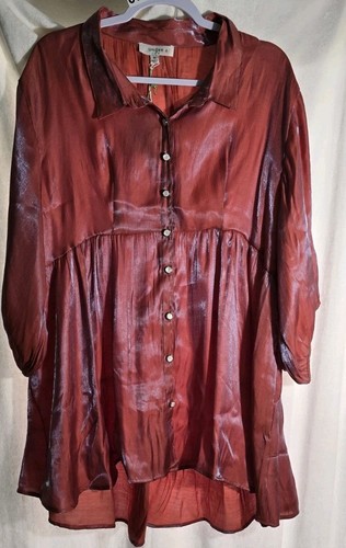 Umgee Dress Baby Doll Dress Womens 1X Plus Mauve 3/4 Sleeve Button Up New