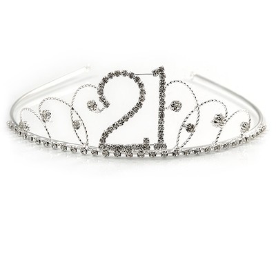 Klassisches Diadem Braut/Hochzeit/Abschlussball rhodiniert klar Kristall '21' Prinzessin