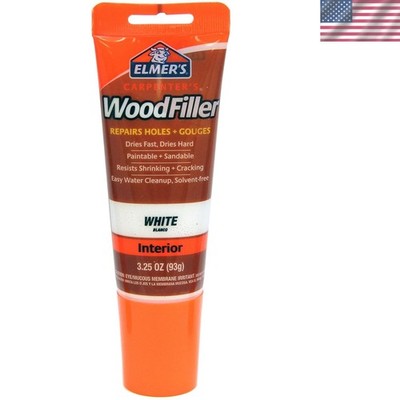 Versatile Wood Filler, 3.25-Oz Tube - White, Cracking Resistant for DIY Projects