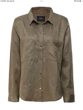 Rails Women’s Shirt Snap Up Blouse Marcel Olive Star Embroidered Linen Sz S $188