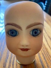 Vintage Porcelain Bisque Doll Head & Glass Eyes, Signed by Artist 1971