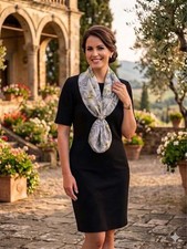Mario Serrani Little Black Ribbed Dress L & Bonus Black & Yellow Honey Bee Scarf