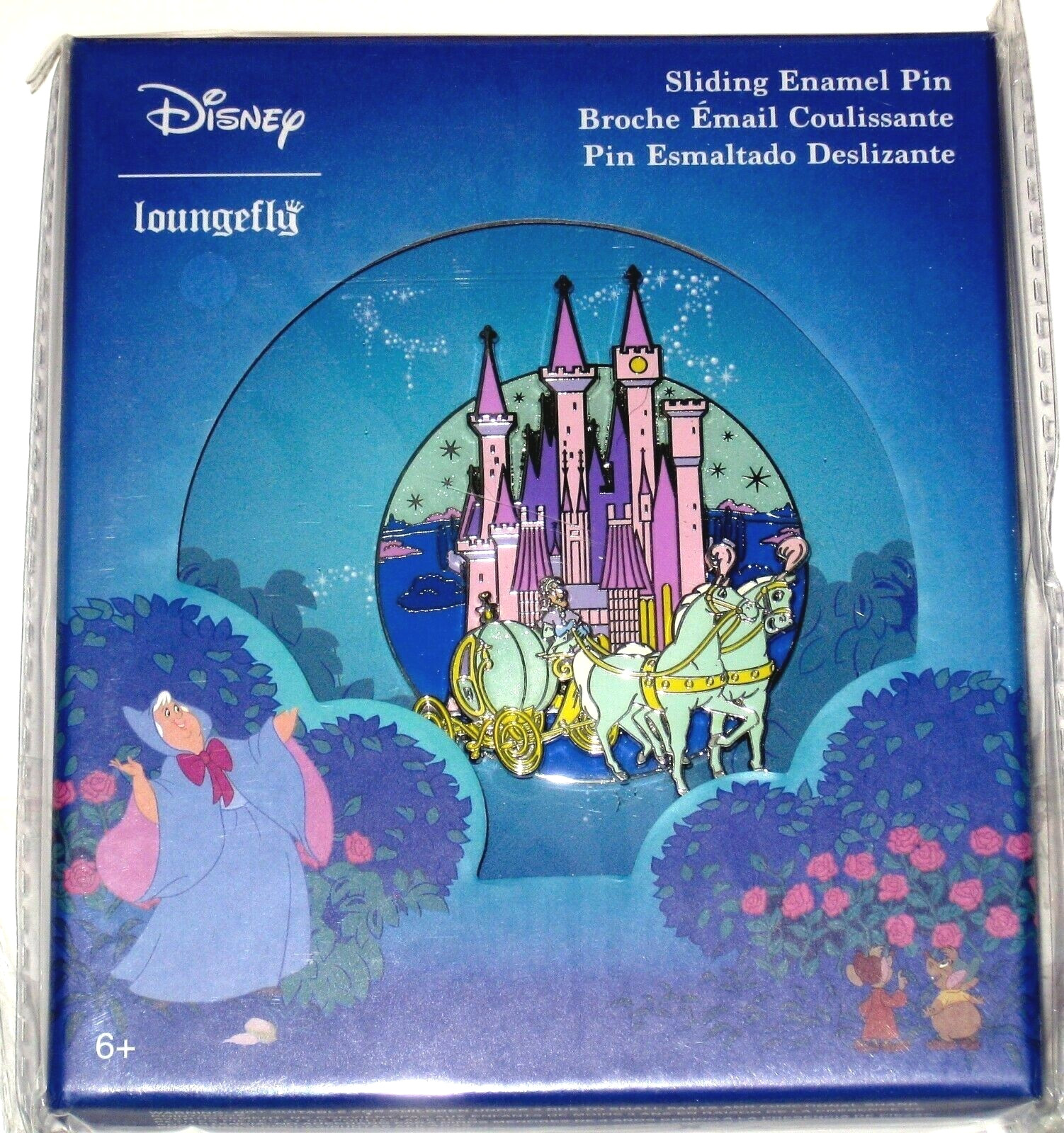 New Jumbo LE Disney Pin Cinderella Castle Coach Horses Slider Pin-on-Pin Rare!
