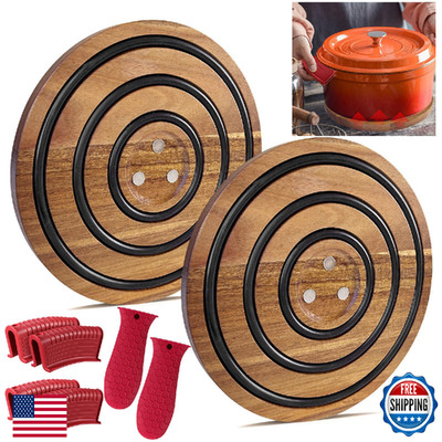 LAIAMER 2Pcs Magnetic Wooden Trivets for Hot Pots & Pans, Heat Resistant Acacia