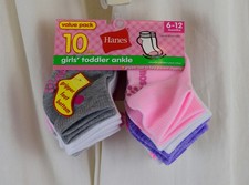 Hanes Toddler Girls 10 PACK Socks Non-slip Grip Ankle Multicolor Size 6-12 Month