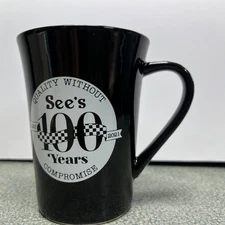 See’s Candies 100 Years Black Checkered Handle Mug/ Cup Quality