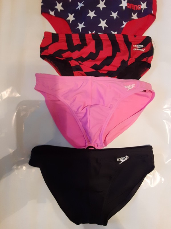 Men’s Speedo Solar Bikini Brief, PowerFlex Eco Pink Red Black Size 32 Lot 4 Pair