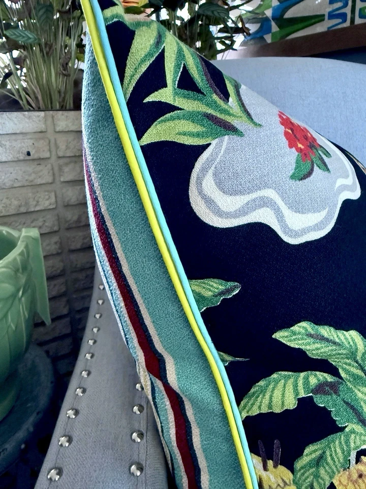 Funda de almohada vintage de tela de corteza HULA HULA Hawaiiana Land Hollywood Regency años 40 Foto 4 de 4