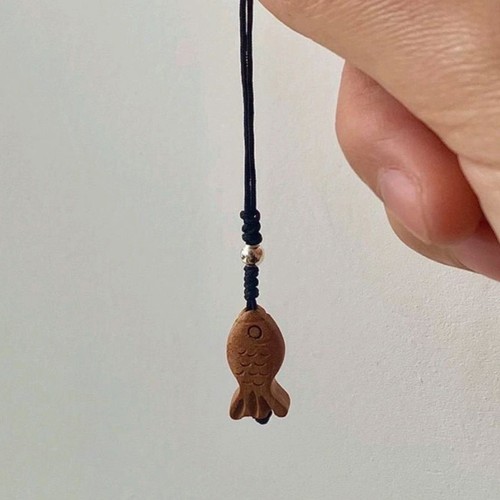 Cute Cartoon Taiyaki Keychain Peach Wood Carving Fish Key Holder Bag Pendant