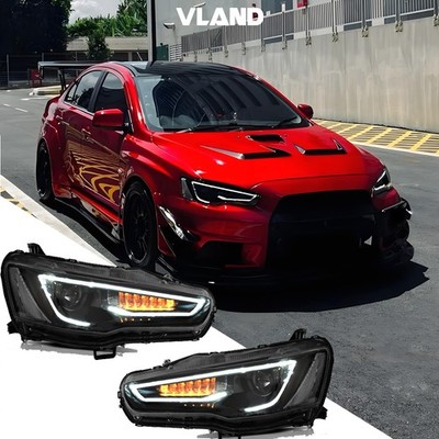 Audi Style BLACK LED Headlights Sequential for Mitsubishi Lancer EVO X 2008-2017