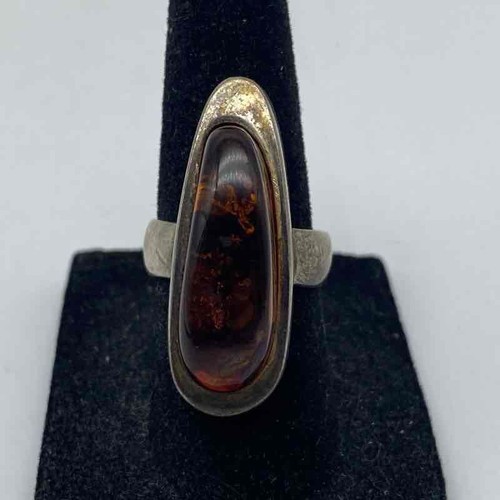 SNA Sterling Silver 925 Orange Cabochon Modernist Adjustable Ring Size 6.25