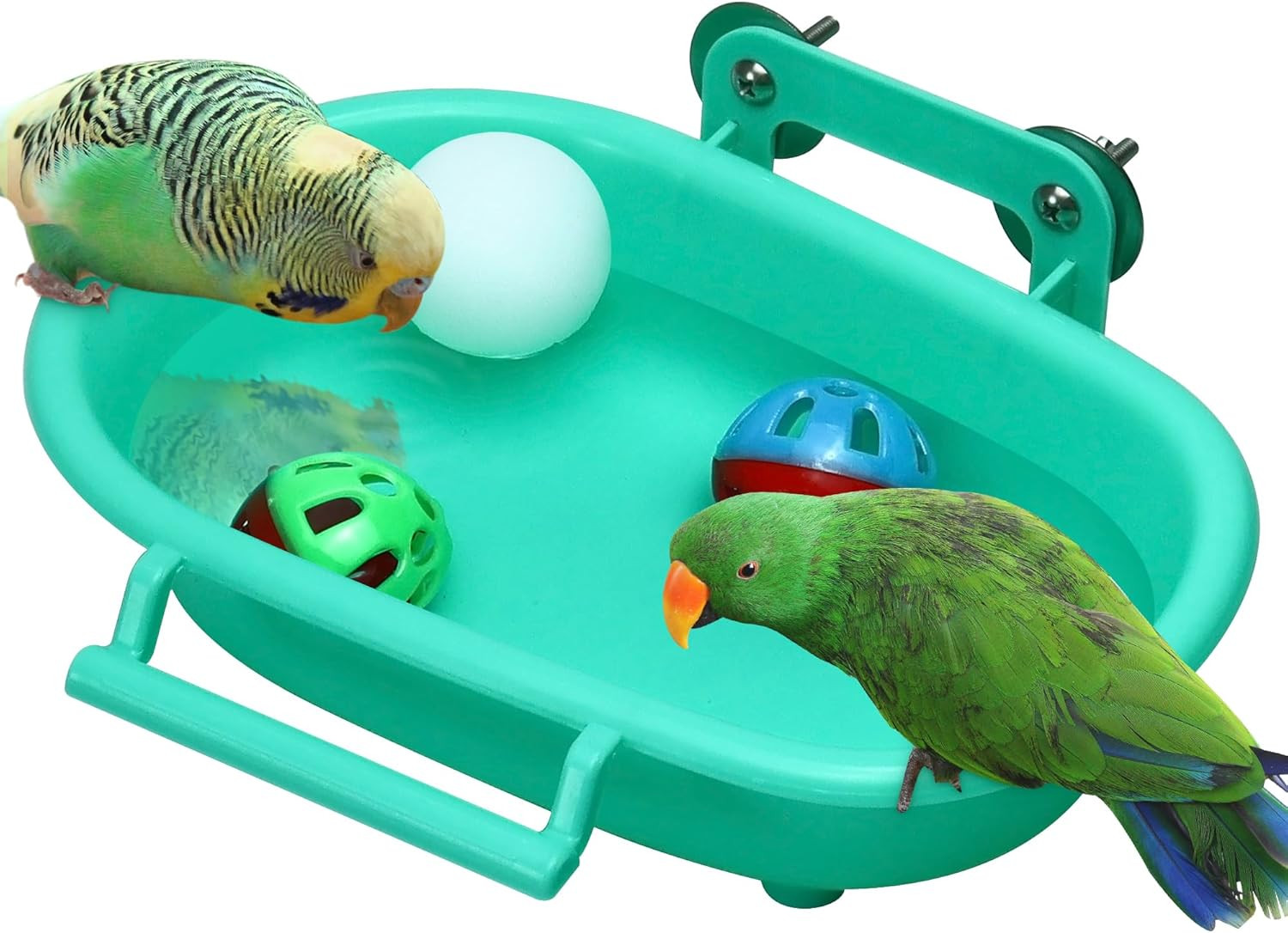 Bird Bath for Cage with 3 Balls Bird Water Bowl Bird Food Feeder Shower Tray Par