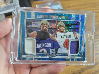 2020 Spectra Respectra Lamar Jackson, Deshaun Watson Blue Disco Dual Patch #/50