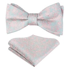 Mens Floral Self Tied Bow ties with Flower 046-light Green/ Blush Pink