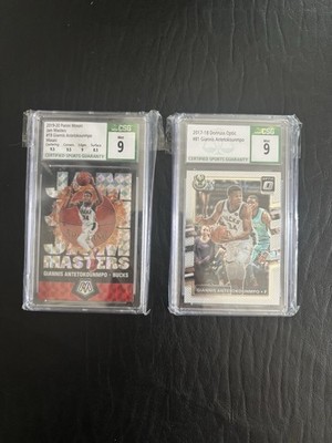 Giannis Antetokounmpo Graded Card Lot 2x CSG 9 Mint Panini Mosaic Optic Bucks