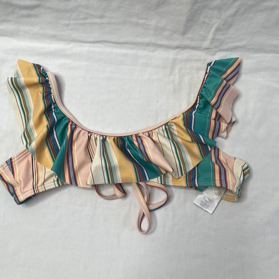 Top de natación de bikini con volantes multicolor a rayas talla 12 O'Neill para niñas Foto 2 de 4