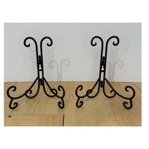Set of 2 Black Metal Scroll Plate Stands 8 Inch Decorative Display Easels