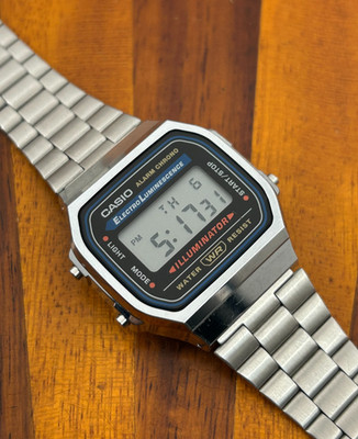 Casio Watch Men A168 3298 Silver Tone Stainless Band Digital 36mm New Battery