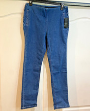 D Co Signature Wms Pants 14 Stretch Lycra Blue Denim Skinny Jean Pull On Pockets