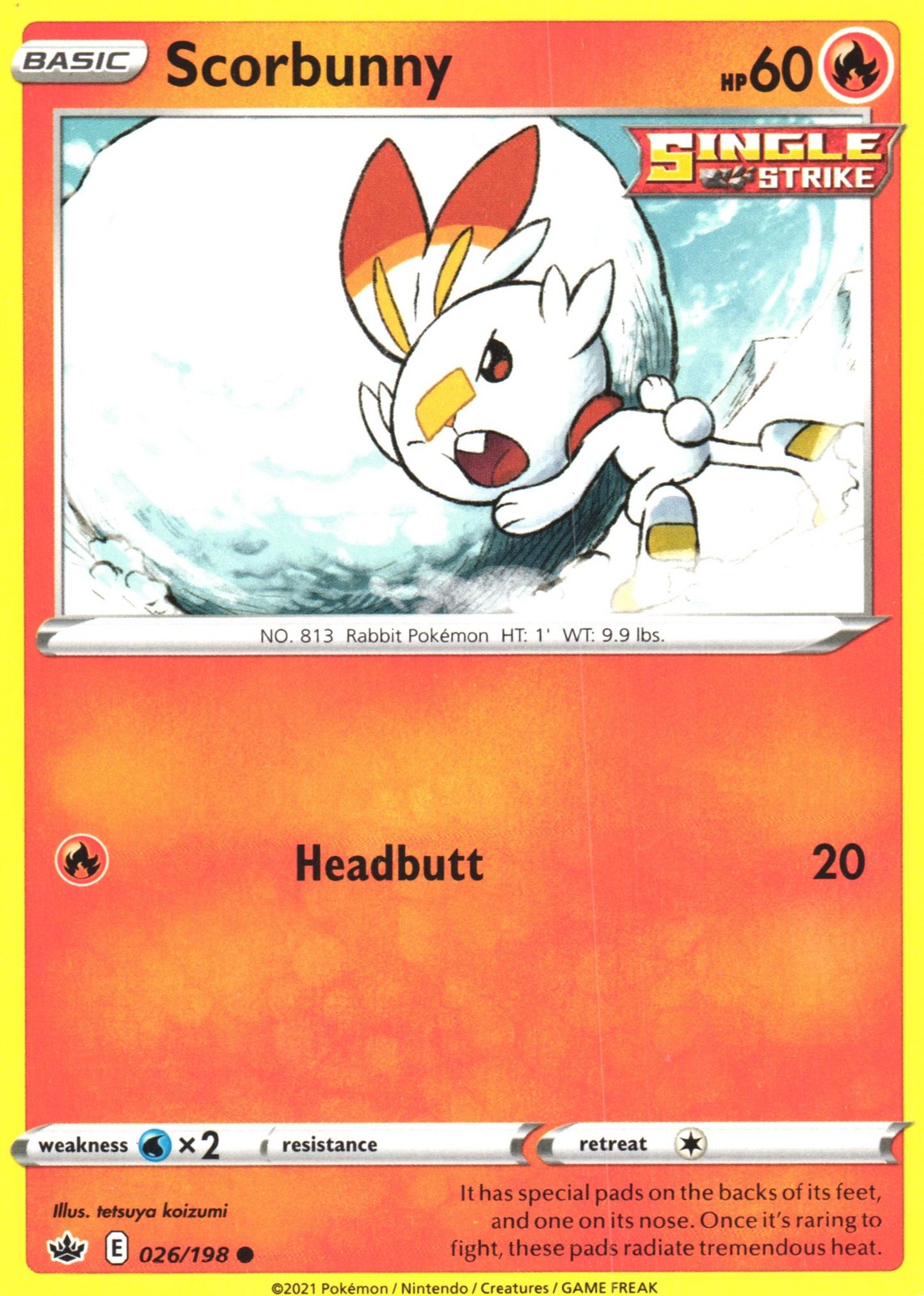 Scorbunny #026/198 SWSH06: Chilling Reign Pokemon Card Near Mint or Better Raw
